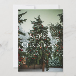 Feestelijke sparrenbomen versierd met slingers feestdagenkaart