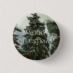 Feestelijke sparrenbomen versierd met slingers ronde button 3,2 cm