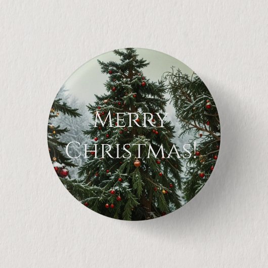 Feestelijke sparrenbomen versierd met slingers ronde button 3,2 cm (Voorkant)