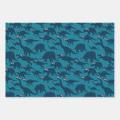 Feestelijke speelse dinosaurussen met kerstmutsen inpakpapier vel (Voorkant 3)