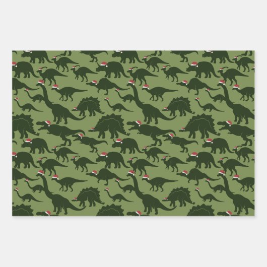 Feestelijke speelse dinosaurussen met kerstmutsen inpakpapier vel (Voorkant 2)