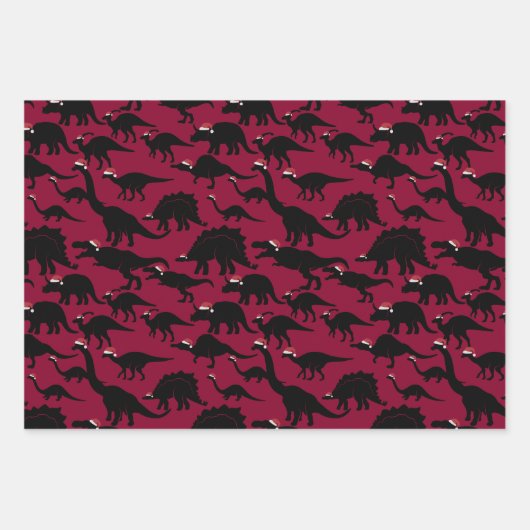 Feestelijke speelse dinosaurussen met kerstmutsen inpakpapier vel (Voorkant)