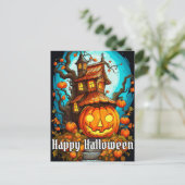 Feestelijke spookboomhut | Happy Halloween Briefkaart (Staand voorkant)