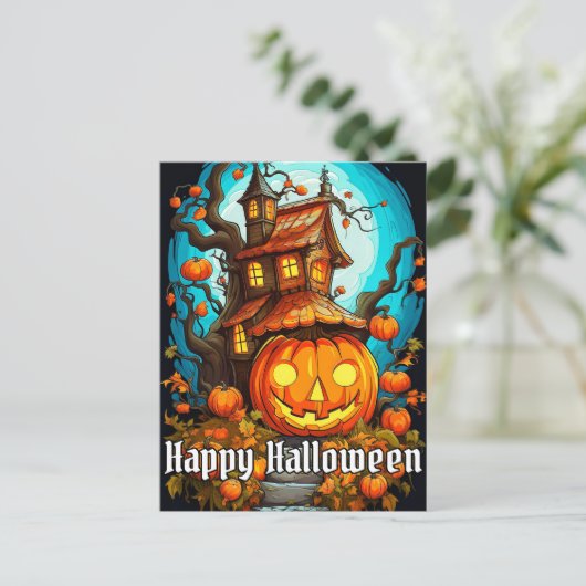Feestelijke spookboomhut | Happy Halloween Briefkaart (Staand voorkant)
