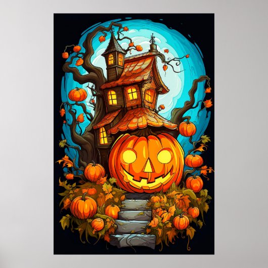 Feestelijke spookboomhut | Happy Halloween Poster (Voorkant)