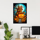 Feestelijke spookboomhut | Happy Halloween Poster (Thuiskantoor)