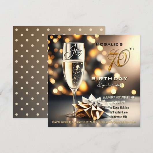 Feestelijke sprankelende 70ste verjaardag kaart (Voorkant / Achterkant)