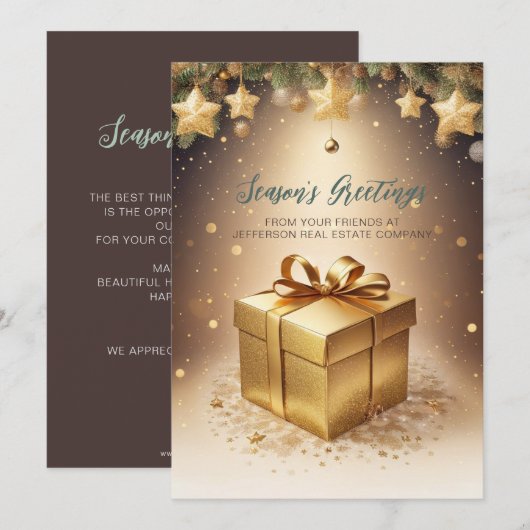 Feestelijke sprankelende gouden kerstcadeau bedrij feestdagenkaart (Voorkant / Achterkant)
