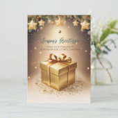 Feestelijke sprankelende gouden kerstcadeau bedrij feestdagenkaart (Staand voorkant)