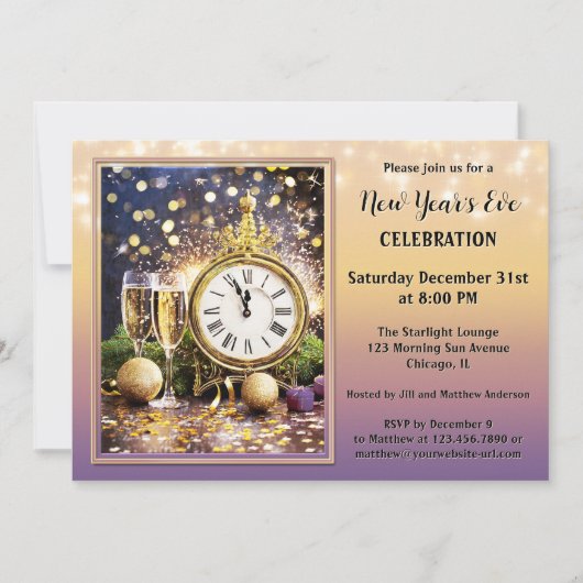 Feestelijke sprankelende oudejaarsuitnodiging kaart (Voorkant)