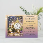 Feestelijke sprankelende oudejaarsuitnodiging kaart (Staand voorkant)
