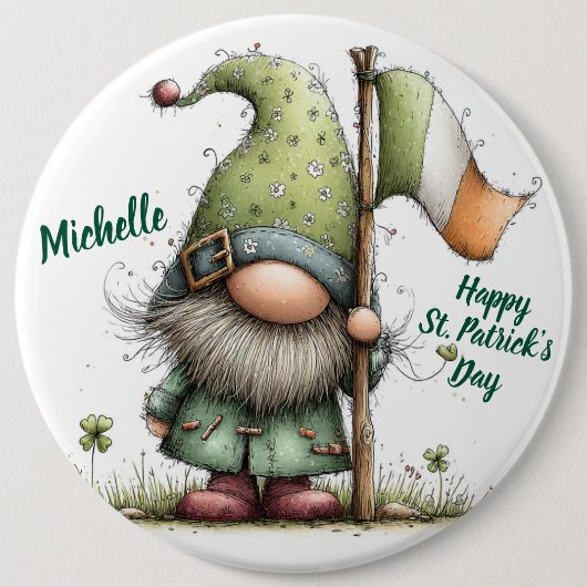 Feestelijke St. Patrick's Day-kabouter met Ierse v Ronde Button 6,0 Cm (Voorkant)