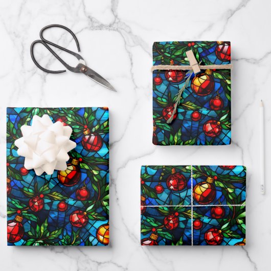Feestelijke Stain Glass Window Patroon Gift Wrap Inpakpapier Vel (Voorkant)