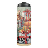 Feestelijke stapel kerstcadeaus thermosbeker (Voorkant)