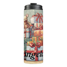 Feestelijke stapel kerstcadeaus thermosbeker