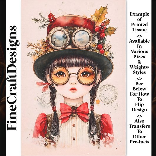 Feestelijke Steampunk Aziatische Vrouw BJ2 Decoupa Tissuepapier