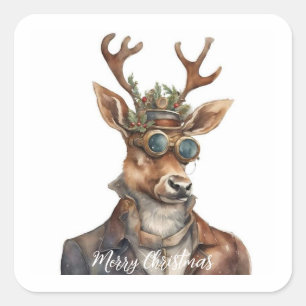 Feestelijke Steampunk Kerstrendieren Vierkante Sticker