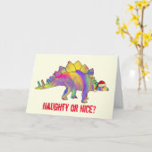 Feestelijke Stegosaurus Grappige Kerstman Dinosaur Kaart (Gele Bloem)