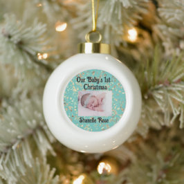 Feestelijke sterren gepersonaliseerde 1e Baby foto Keramische Bal Ornament