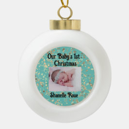Feestelijke sterren gepersonaliseerde 1e Baby foto Keramische Bal Ornament