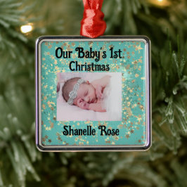 Feestelijke sterren gepersonaliseerde 1e Baby foto Metalen Ornament