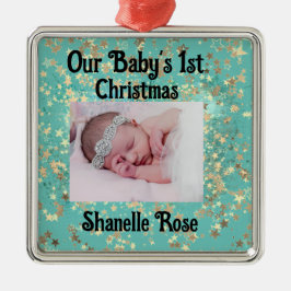 Feestelijke sterren gepersonaliseerde 1e Baby foto Metalen Ornament