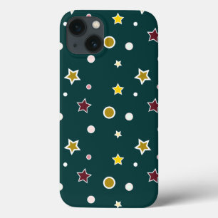 Feestelijke sterrenpatroon op donker teal iPhone 13 hoesje