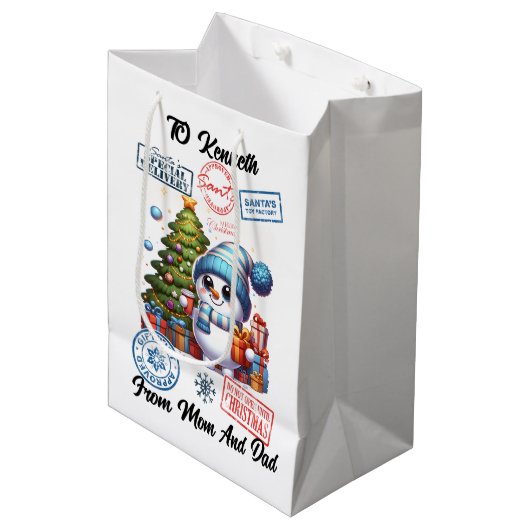 Feestelijke Sticker Vakantie Zak Medium Cadeauzakje (Voorkant Gekanteld)