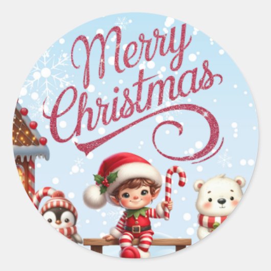 Feestelijke Stickers I Elf, Penguin en Polar Beer (Voorkant)