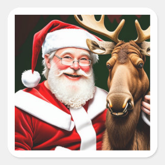 Feestelijke Stickers: Kerstman en Moose Magic Vierkante Sticker