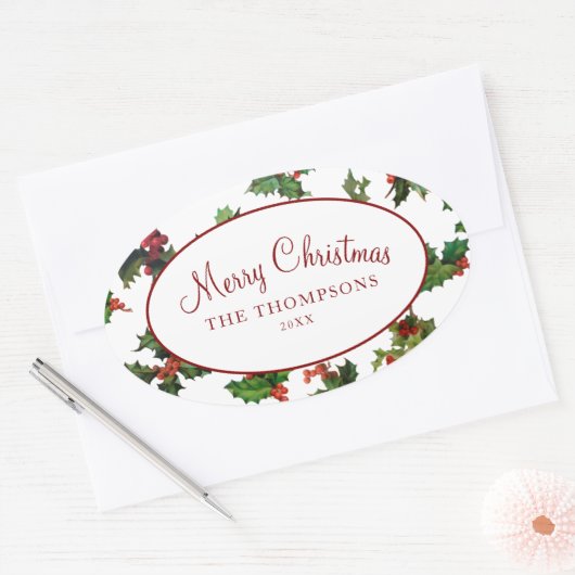 Feestelijke  stijl Holly Ovale Sticker (Envelop)