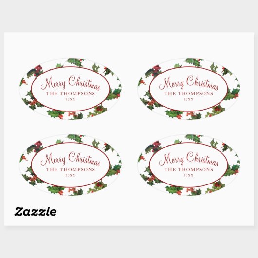 Feestelijke stijl Holly Ovale Sticker (Vel)