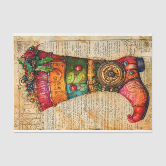 Feestelijke Stocking Steampunk Vibe BL4 Decoupage Tissuepapier (Voorkant)