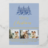 Feestelijke stoffige blauwe kerstpagode folie feestdagenkaart (Voorkant)