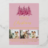 Feestelijke Stoffige roze rode kerst Pagoda Tree F Folie Feestdagenkaart (Voorkant)