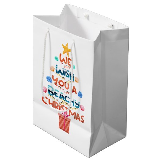 Feestelijke strandelijke kerstvakantie medium cadeauzakje (Voorkant Gekanteld)