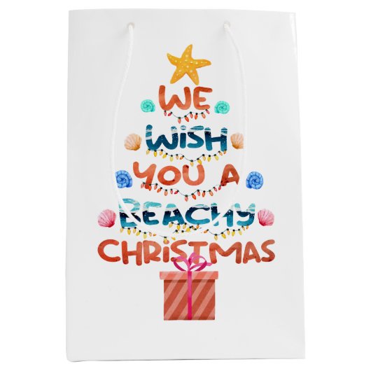 Feestelijke strandelijke kerstvakantie medium cadeauzakje (Voorkant)