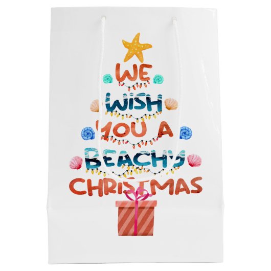 Feestelijke strandelijke kerstvakantie medium cadeauzakje (Achterkant)