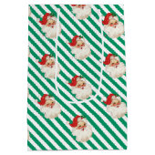 Feestelijke Streep Groene Retro Kerstmis Medium Cadeauzakje (Achterkant)