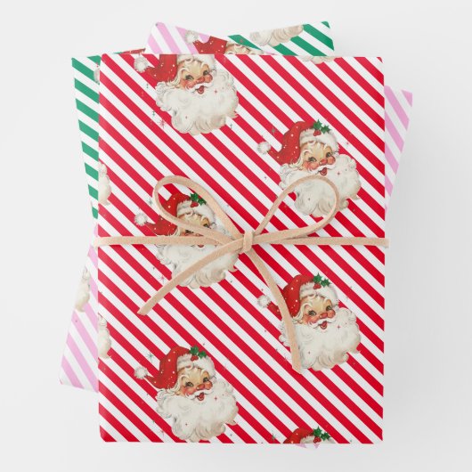 Feestelijke Streep Retro Kerstmis Inpakpapier Vel (In situ)