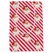 Feestelijke Streep Rode Retro Kerstmis Medium Cadeauzakje (Voorkant)