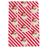 Feestelijke Streep Rode Retro Kerstmis Medium Cadeauzakje (Achterkant)