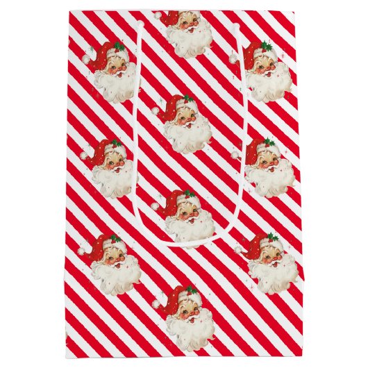 Feestelijke Streep Rode Retro Kerstmis Medium Cadeauzakje (Achterkant)