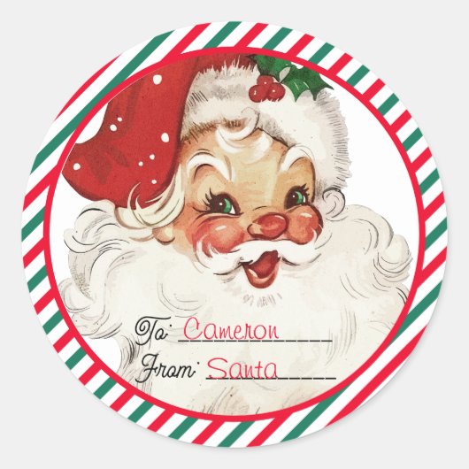 Feestelijke streep rood groen van Santa Gift Ronde Sticker (Voorkant)