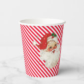 Feestelijke Streep Rood Retro Santa Papieren Bekers (Achterkant)