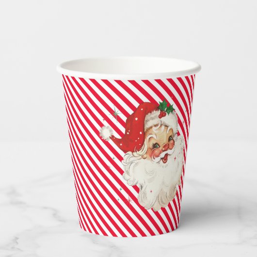 Feestelijke Streep Rood Retro Santa Papieren Bekers (Achterkant)