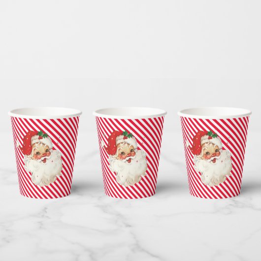 Feestelijke Streep Rood Retro Santa Papieren Bekers (Multi)