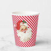 Feestelijke Streep Rood Retro Santa Papieren Bekers (Voorkant)
