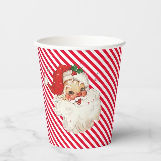 Feestelijke Streep Rood Retro Santa Papieren Bekers (Voorkant)