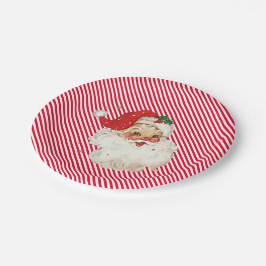 Feestelijke Streep Rood Retro Santa Papieren Bordje (Gekanteld)